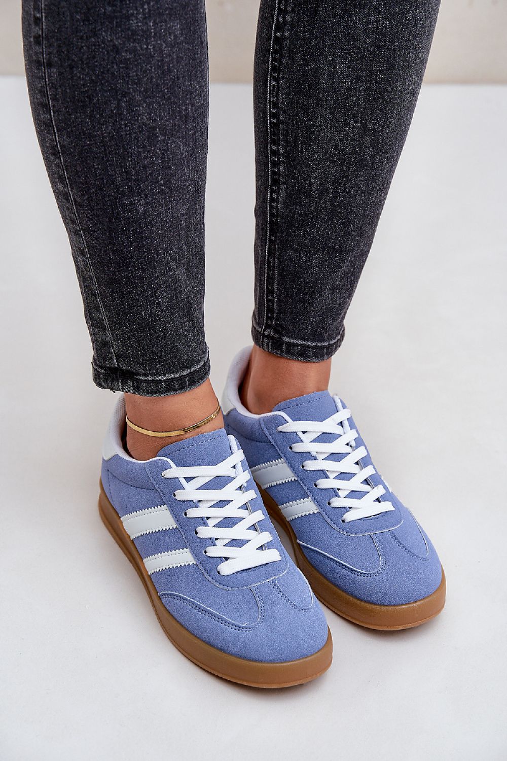 Eco-Suede Striped Gum Sole Low Top Sneakers Step in style