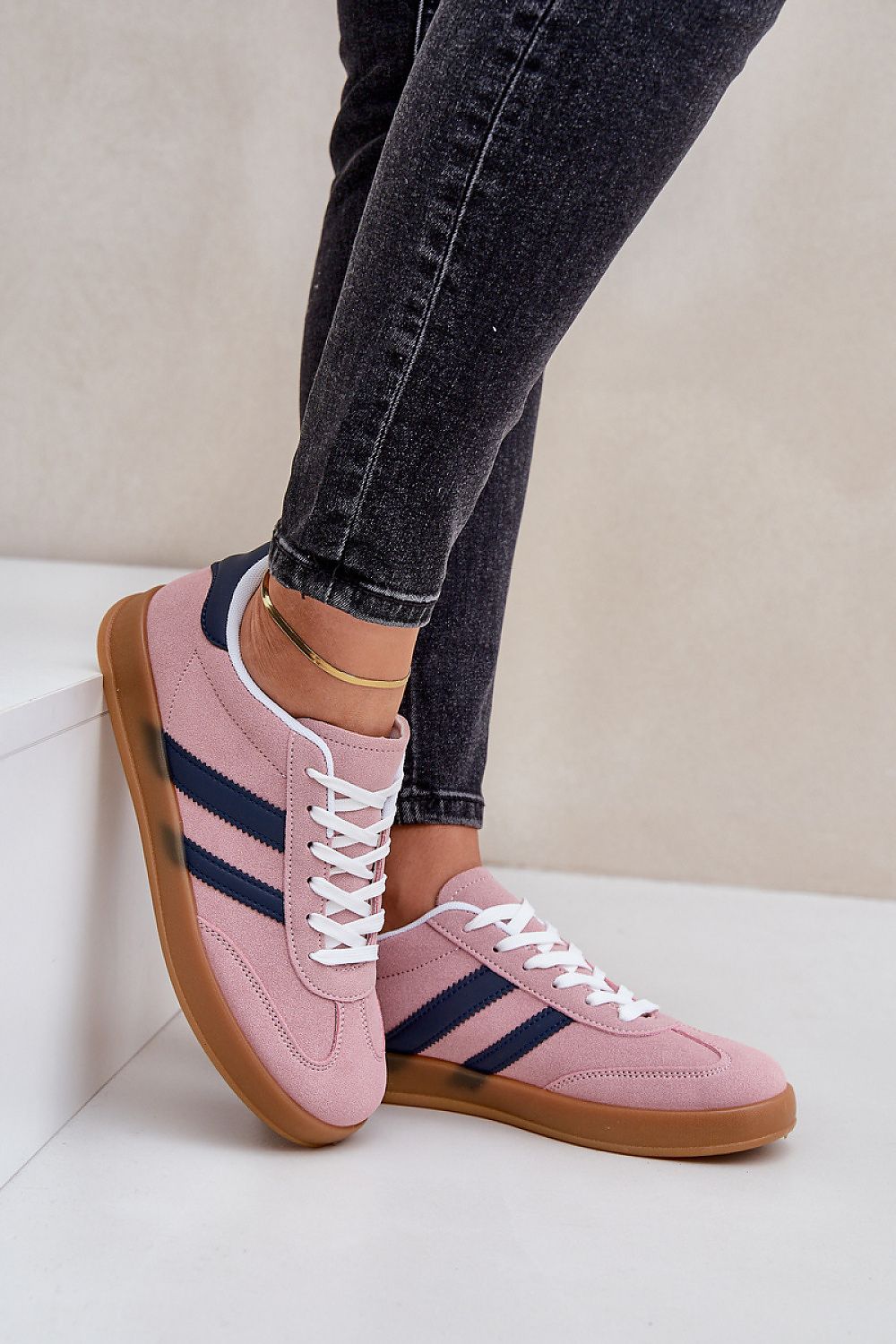 Eco-Suede Striped Gum Sole Low Top Sneakers Step in style