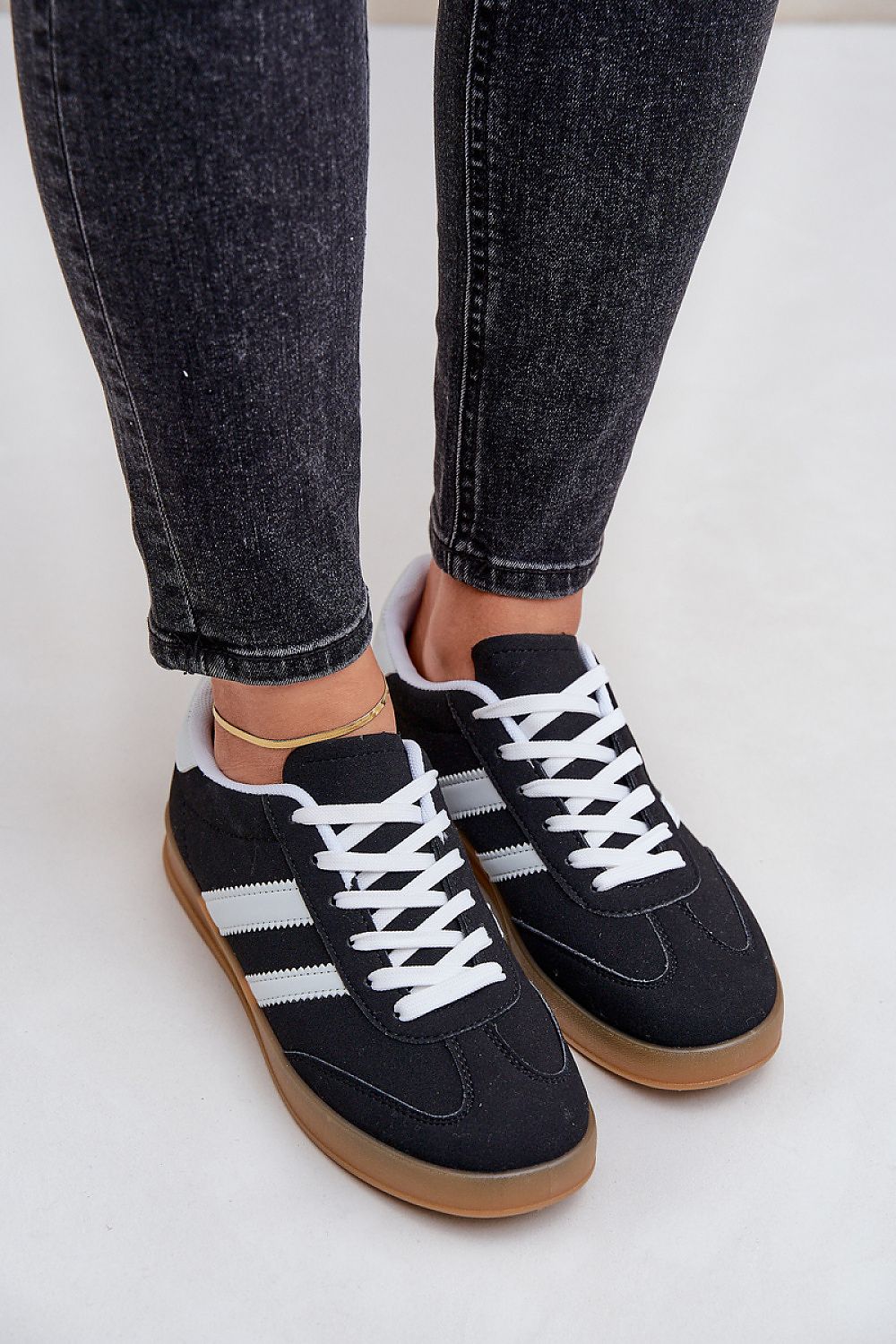 Eco-Suede Striped Gum Sole Low Top Sneakers Step in style