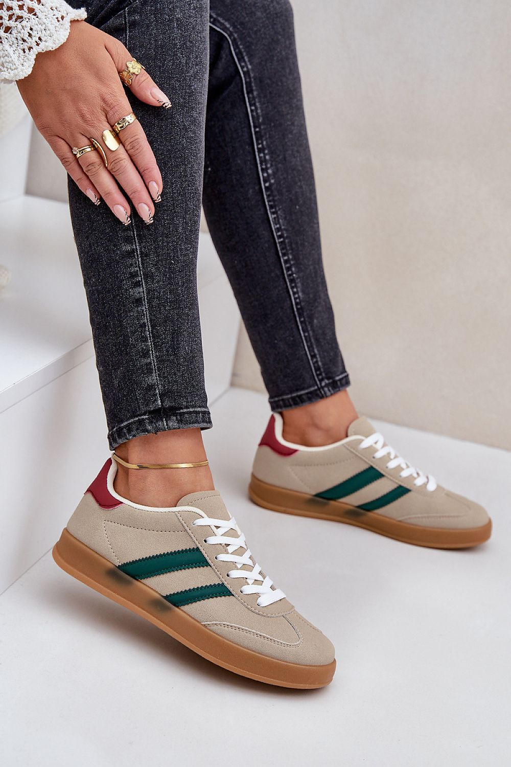 Eco-Suede Striped Gum Sole Low Top Sneakers Step in style