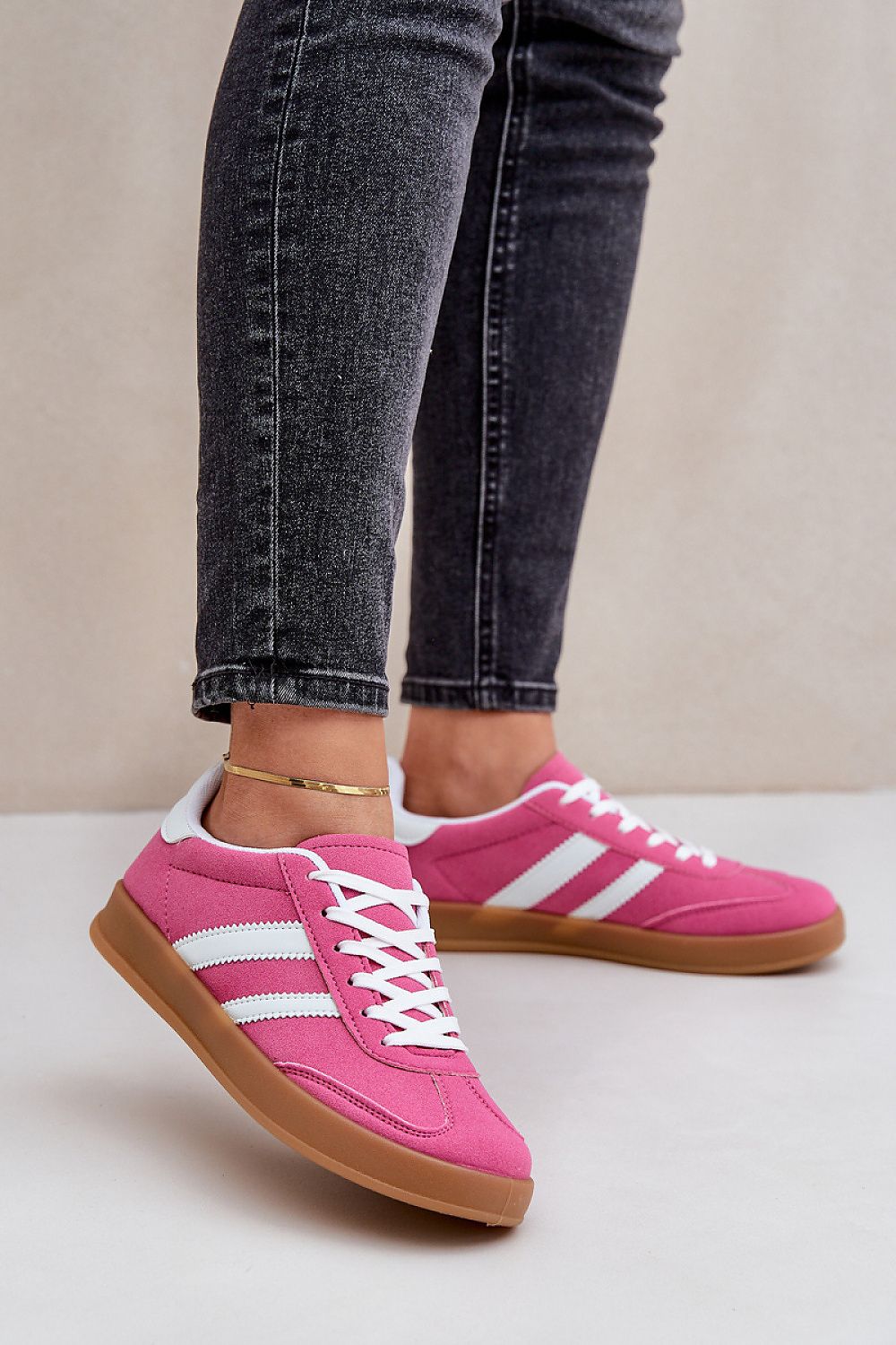 Eco-Suede Striped Gum Sole Low Top Sneakers Step in style