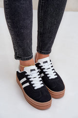 Eco-Suede Striped Platform Sole Low Top Sneakers Step in style