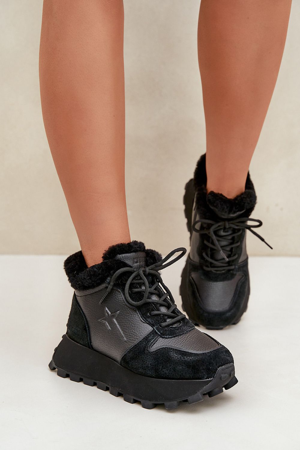 Chunky Sole Sneakers with Faux Fur & Side Zip Step in style