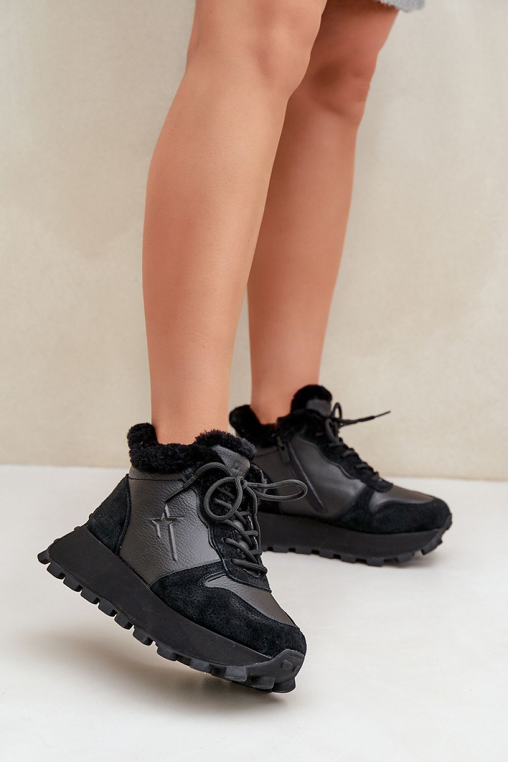 Chunky Sole Sneakers with Faux Fur & Side Zip Step in style