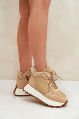 Chunky Sole Sneakers with Faux Fur & Side Zip Step in style