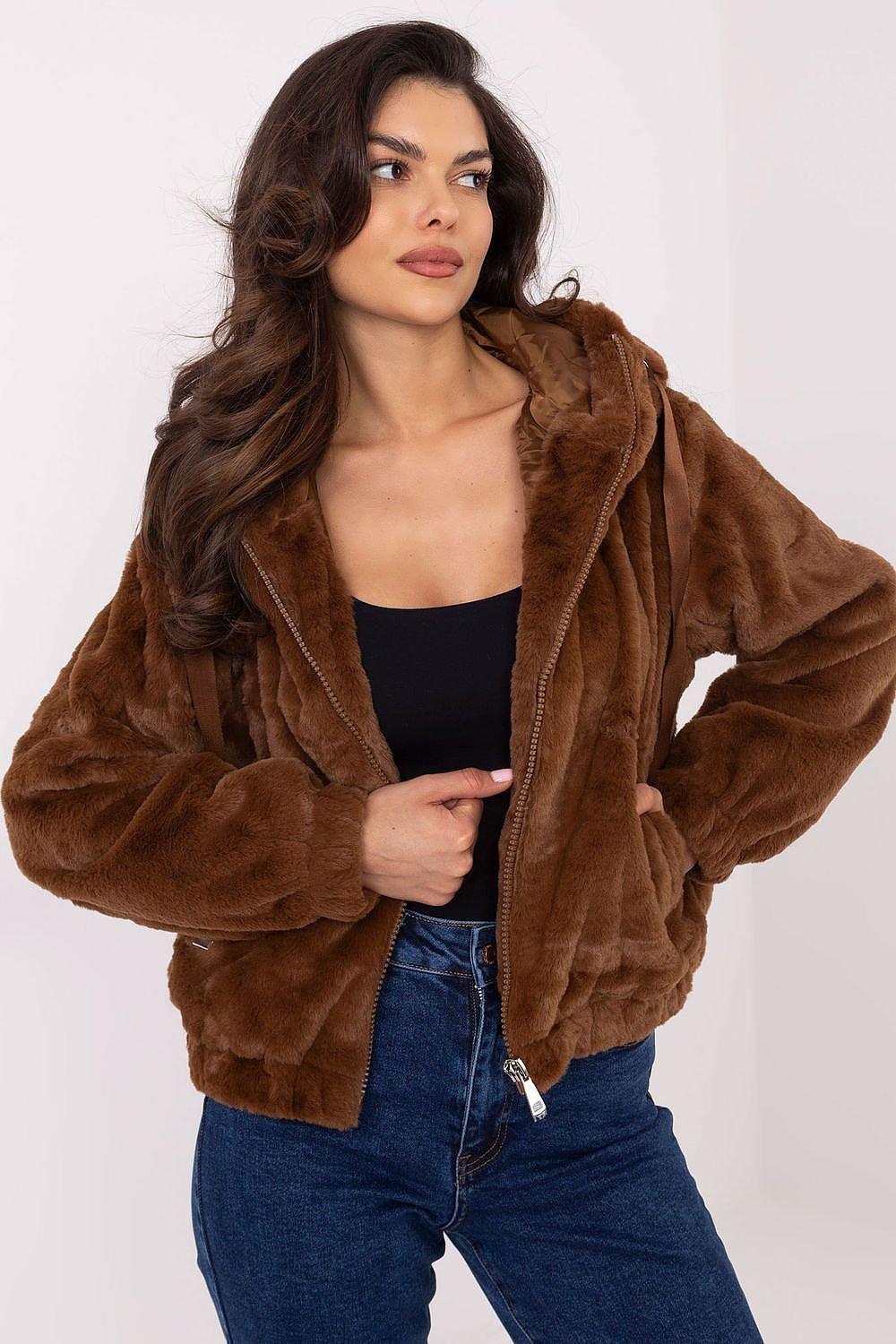 Teddy Bear Zip Jacket With Hoodie NM brown S/M