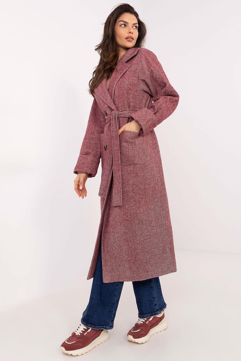 Longline Belted Wool Coat Lakerta red S/M