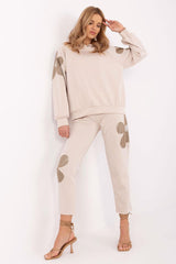 Flower Power Tracksuit Hoodie Set Italy Moda beige one-size-fits-all