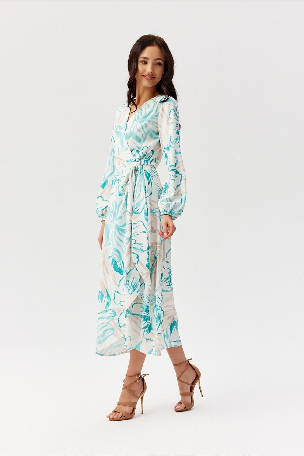 Camellia Layered Floral Midi Dress with Waist Tie Roco Fashion