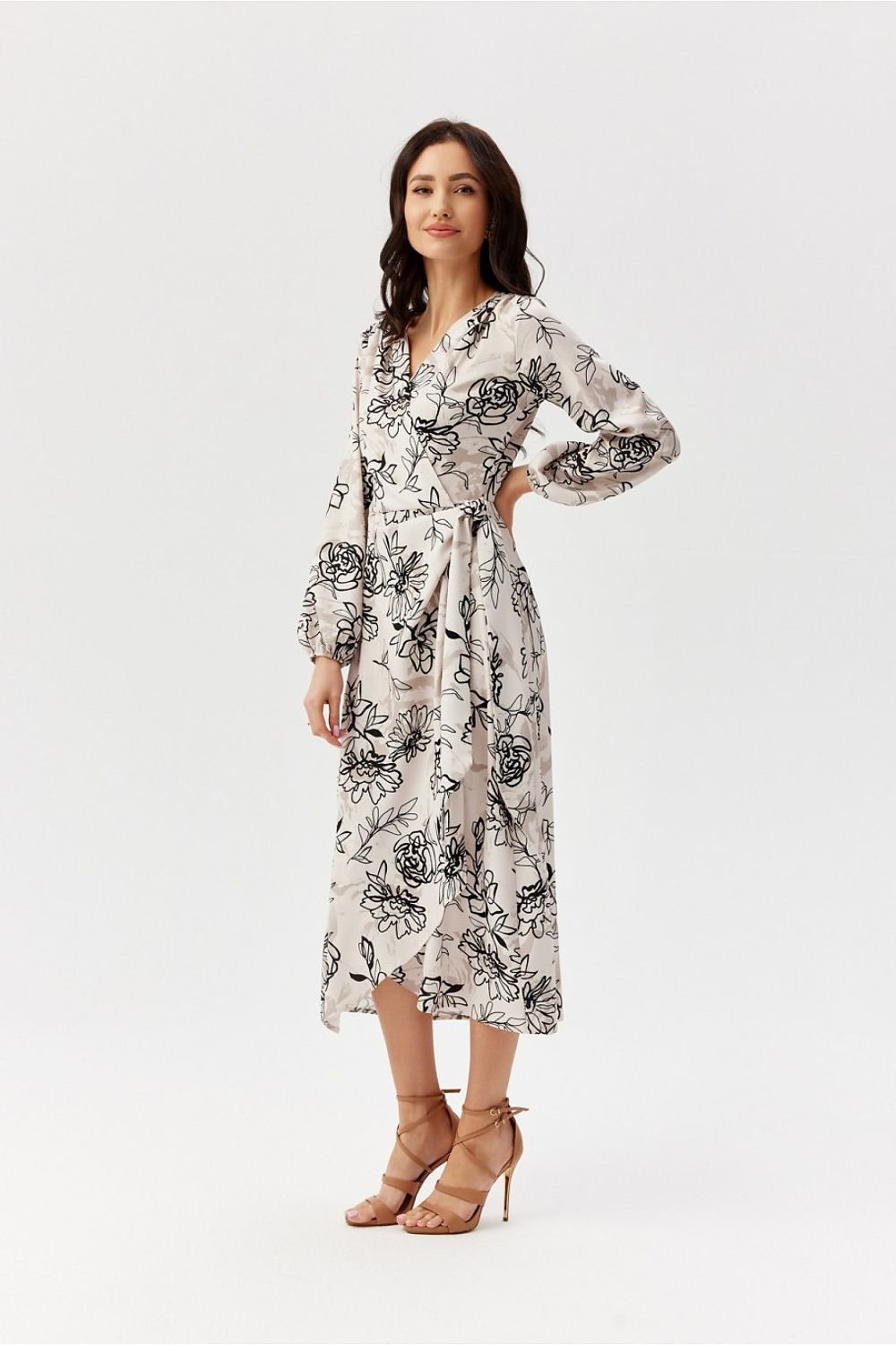 Camellia Layered Floral Midi Dress with Waist Tie Roco Fashion