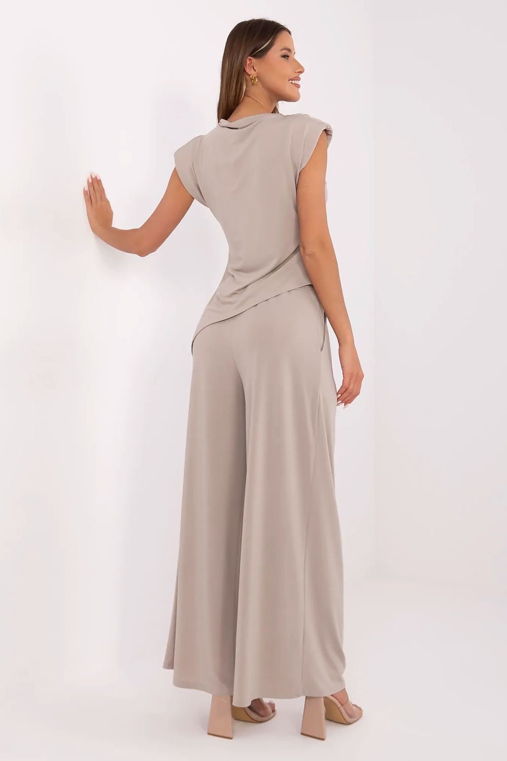 Palazzo Wide Leg Pants & Asymmetrical Top Set Italy Moda