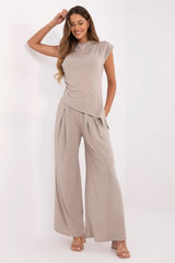 Palazzo Wide Leg Pants & Asymmetrical Top Set Italy Moda