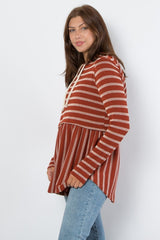 Be Stage Full Size Drawstring Striped Babydoll Hoodie Trendsi