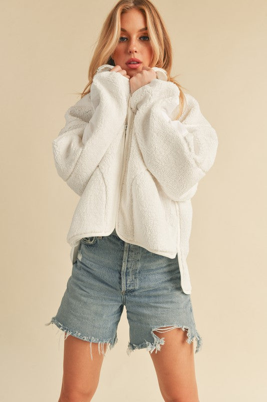 Zip Up Drop Shoulder Fleece Jacket Aemi + Co   