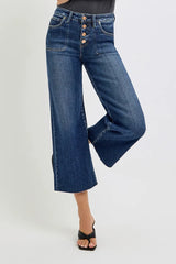 High Rise Crop Wide Button Up Jeans With Plus Size Risen DARK 0