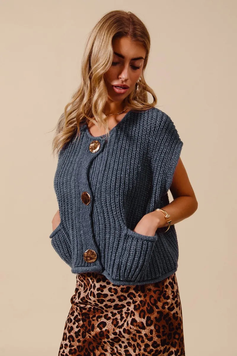 Big Metal Button Front Sweater Vest So Me