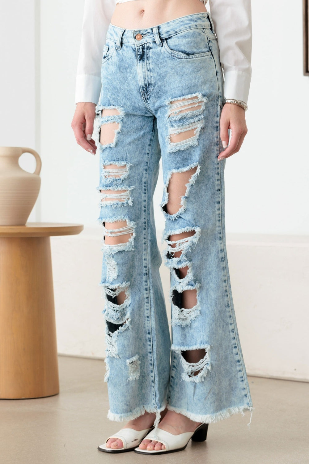 Distressed Frayed Hem Flare Jeans Litz LA   