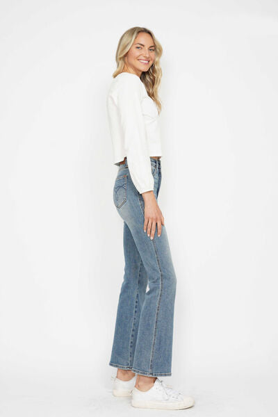 Tummy Control Back Embroidered Pocketed Bootcut Jeans Judy Blue