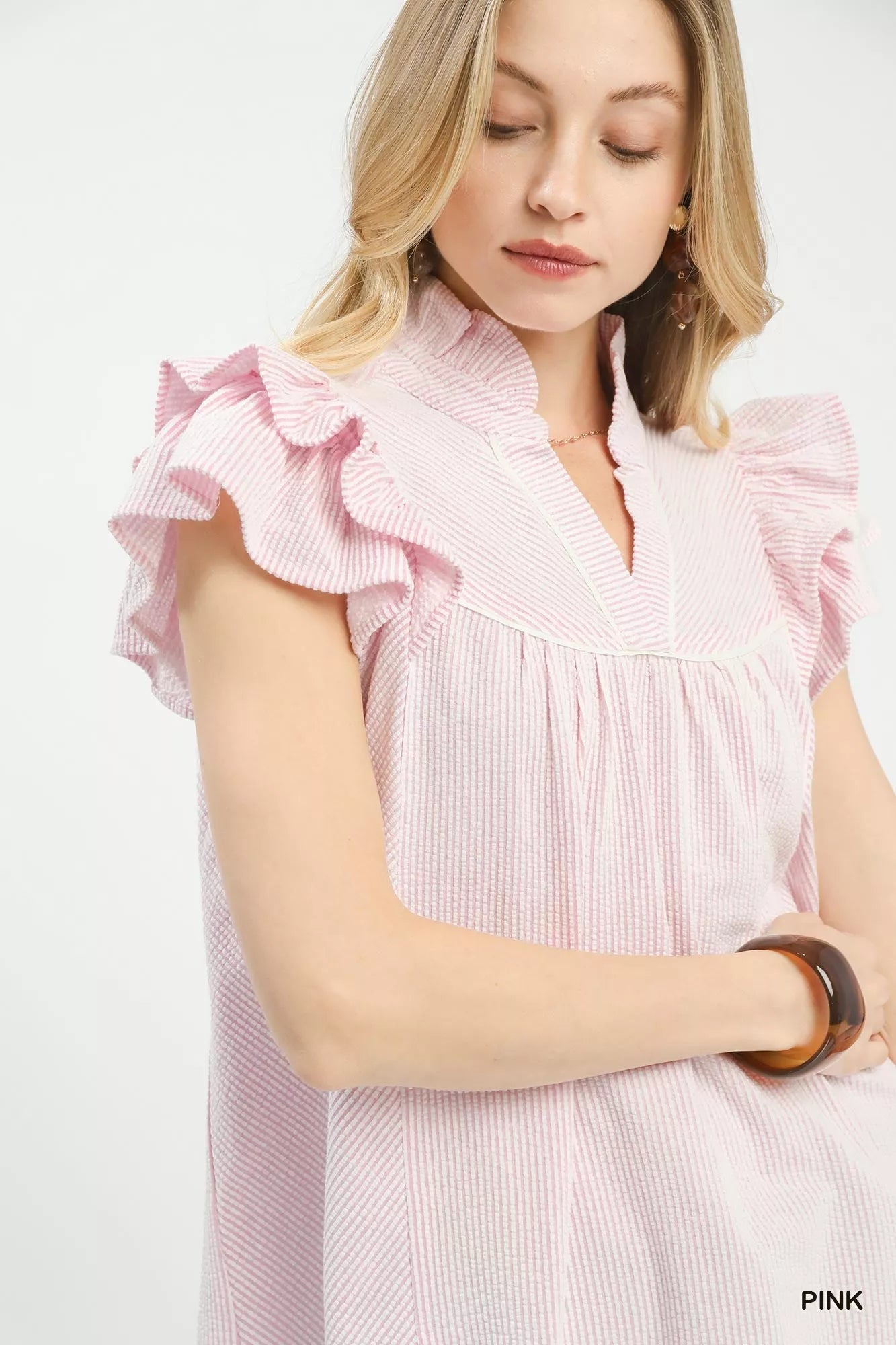 Ruffled Sleeve Textured Blouse Umgee