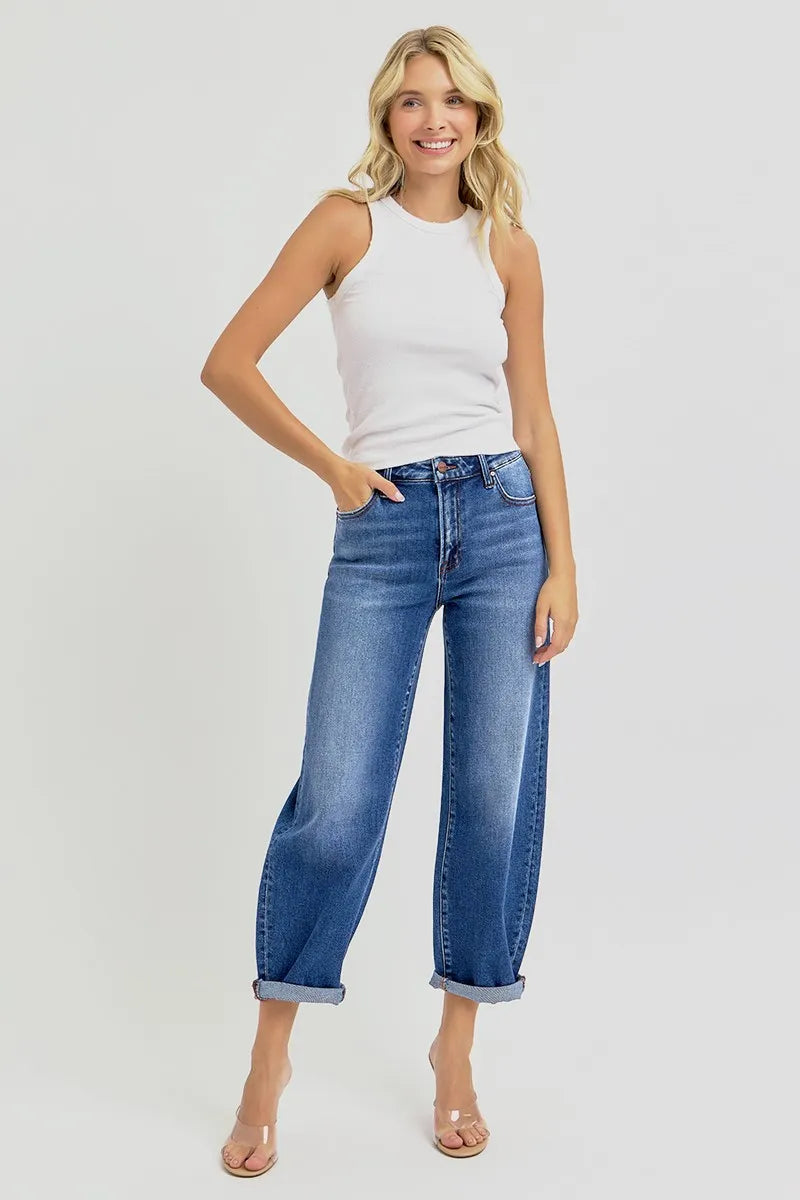 High Rise Crop Mild Barrel Jeans With Plus Size Risen
