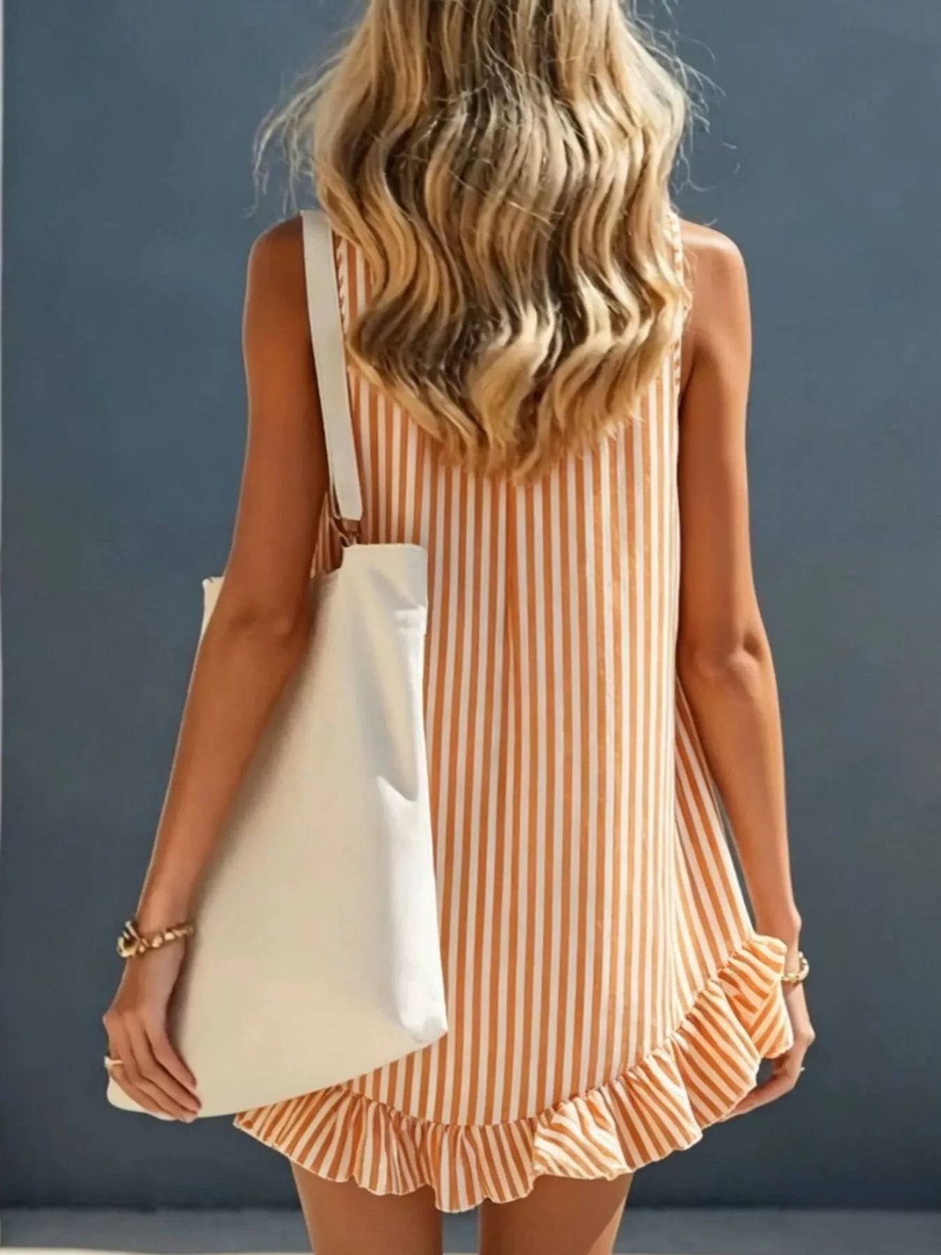 Striped V-Neck Ruffle Hem Mini Dress Simmer & Fay
