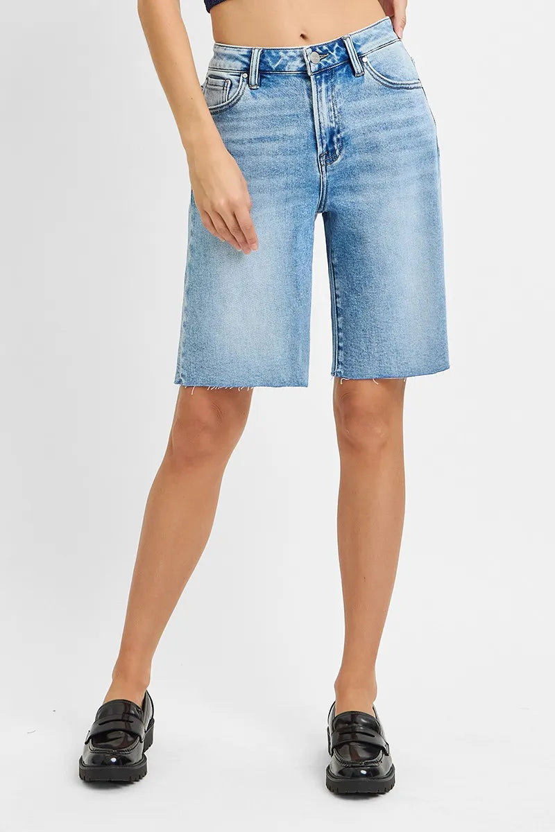 High Rise Bermuda Denim Shorts With Plus Size Risen