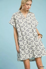 Printed Button Front Shirt Dress Umgee Black S