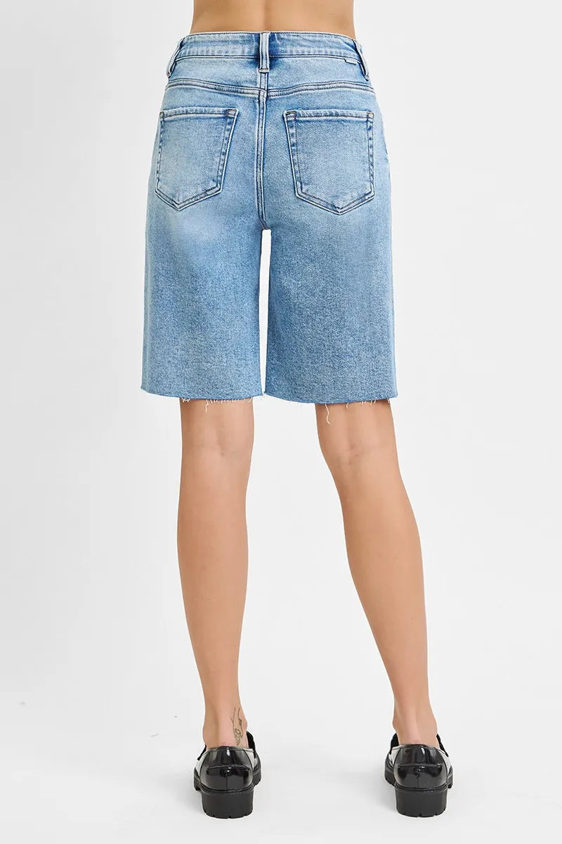 High Rise Bermuda Denim Shorts With Plus Size Risen