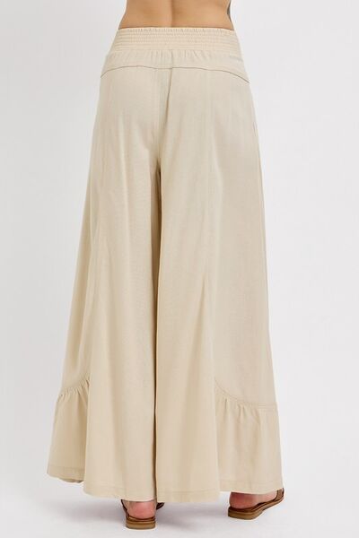 Shirring Detail Wide Leg Pants Risen