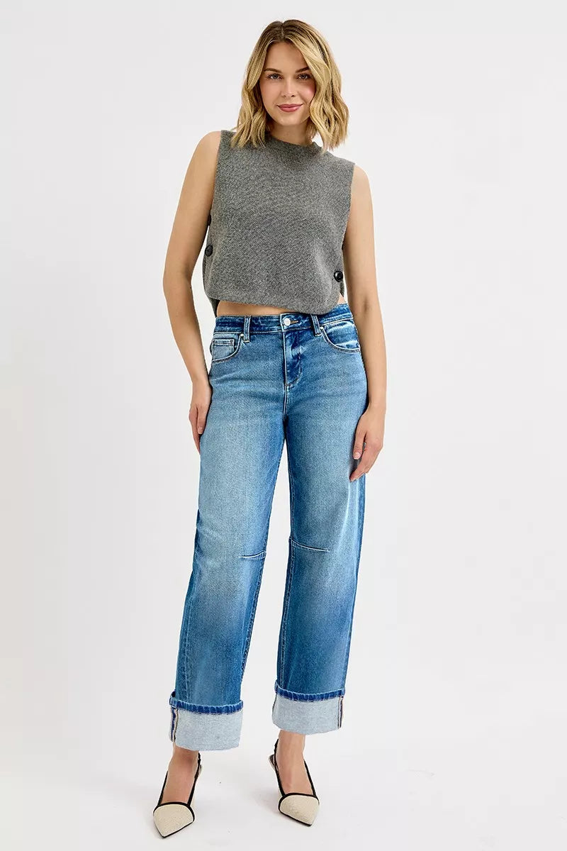Slouchy Crop Barrel Cuffed Jeans Risen