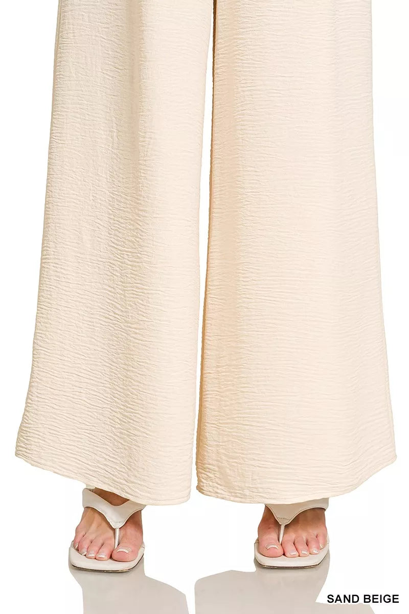 Woven Airflow Elastic Waistband Pants ZENANA