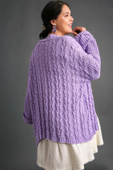 Cable Knit Open Front Long Sleeve Cardigan Umgee