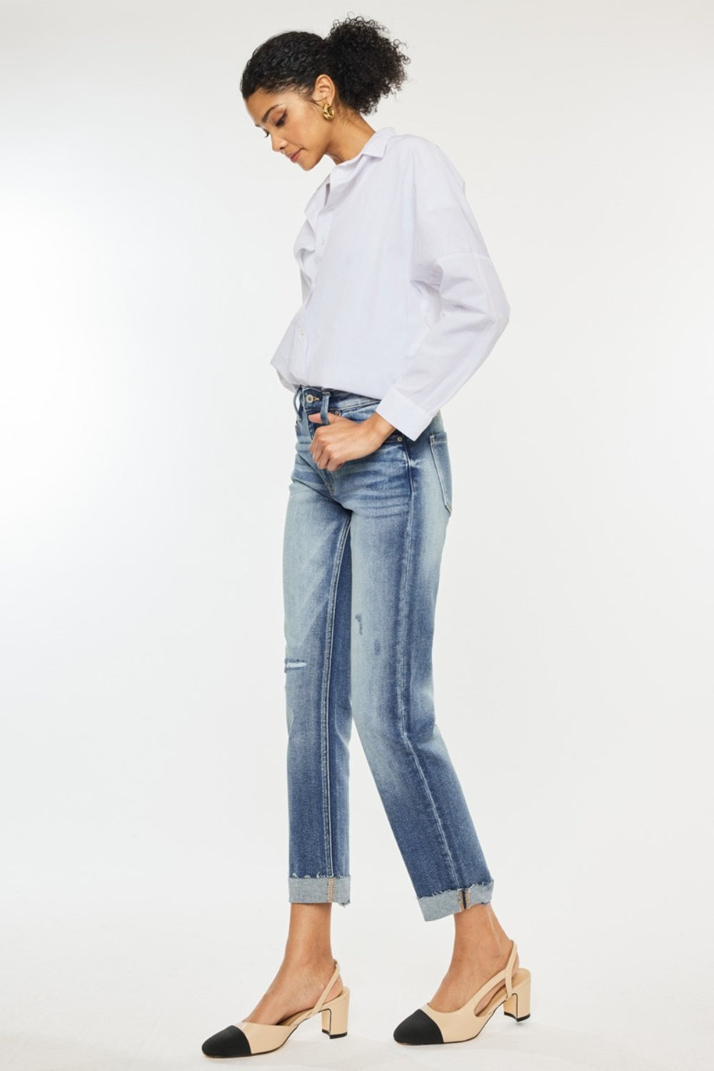 High Rise Cuffed Straight Jeans Kancan   