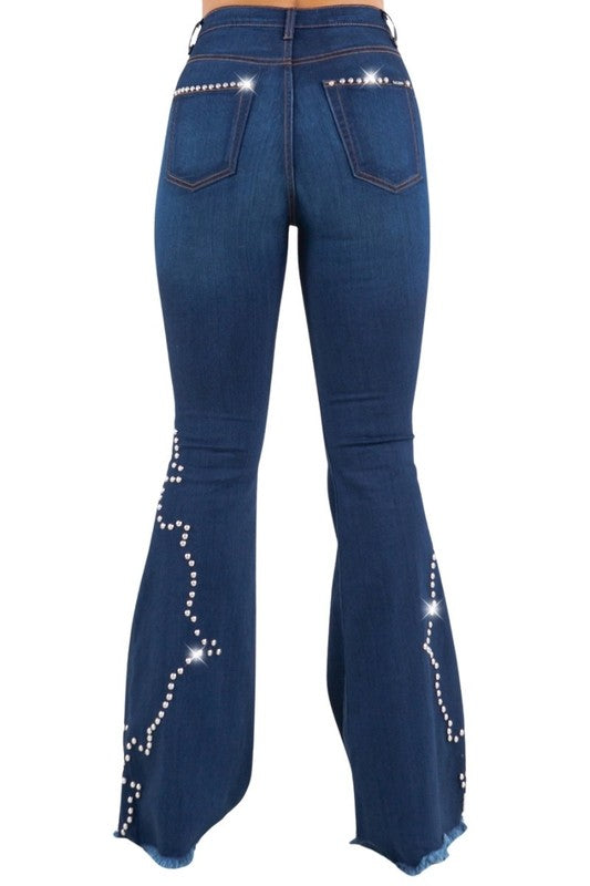 Santa Fe High Rise Studded Bell Bottom GJG Denim   