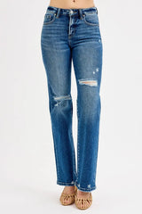 Tummy Control High Rise Straight Distressed Jeans With Plus Size Risen