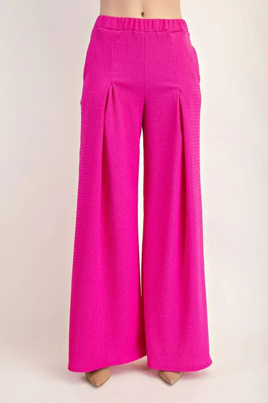 Textured Wide-Leg Pants with Pockets Celeste FUCHSIA S