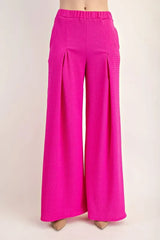Textured Wide-Leg Pants with Pockets Celeste FUCHSIA S
