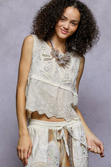 Sleeveless Flowy Fit Crochet Top with Scalloped Border Accents POL