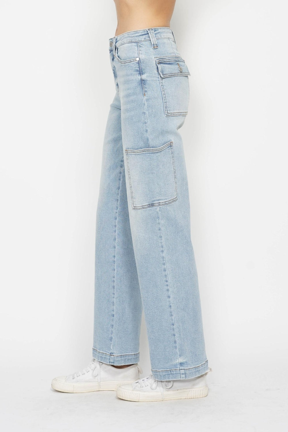 Light Blue High Waist Straight Cargo Jeans Judy Blue   