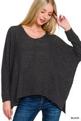 Dolman Sleeve V-Neck Sweater ZENANA BLACK S/M
