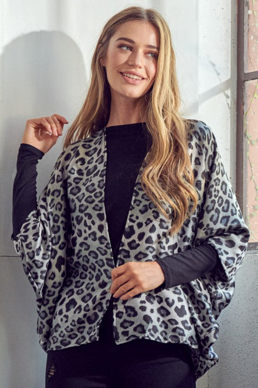 Cheetah Print Dropped Kimono Cardigan - Plus e Luna   