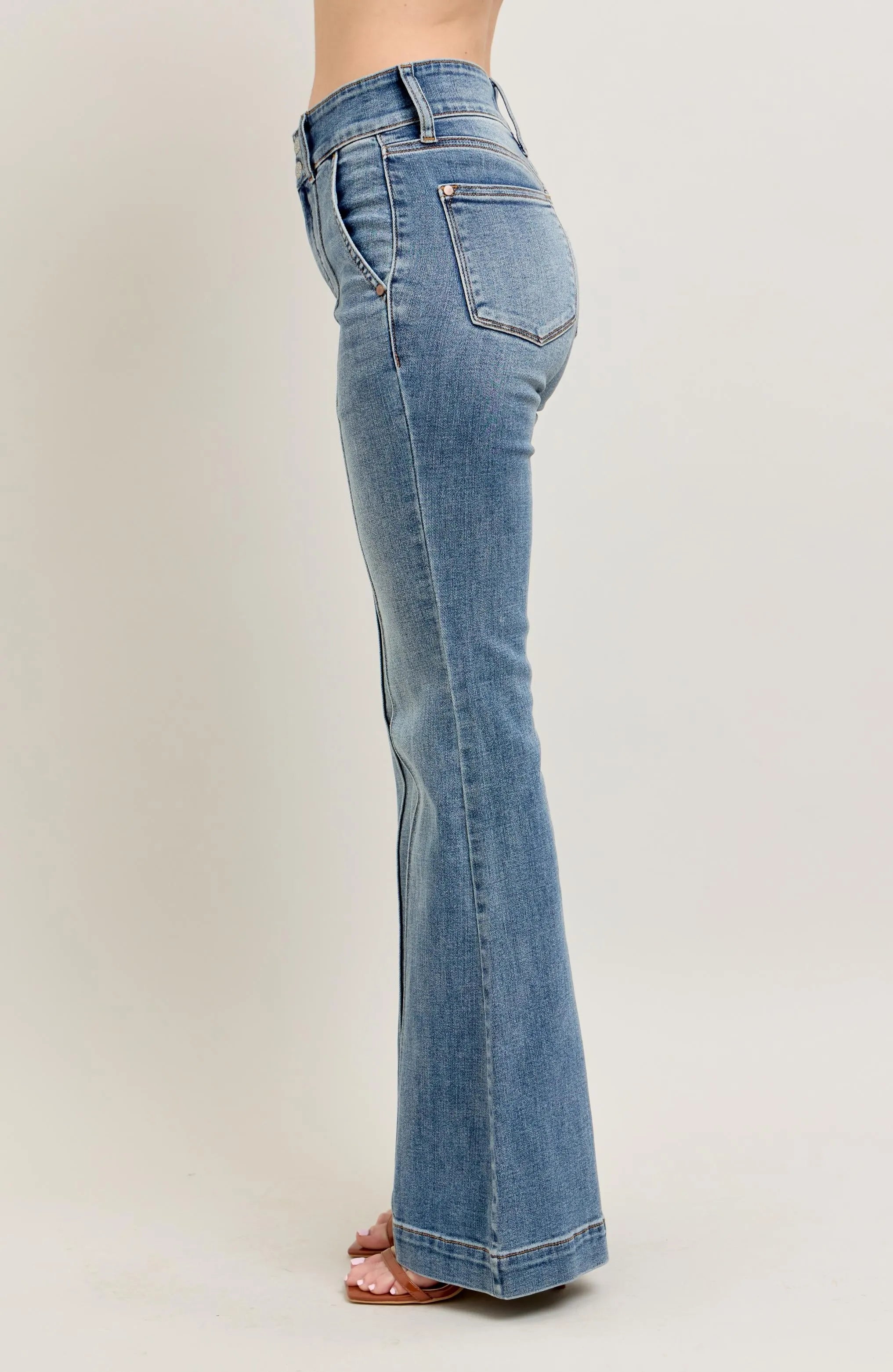 High-Waist Flare Denim Jeans with Front Seam With Plus Size Judy Blue