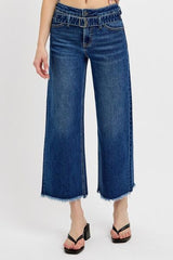 Raw Hem Wide Leg Attached Buckle Jeans Risen