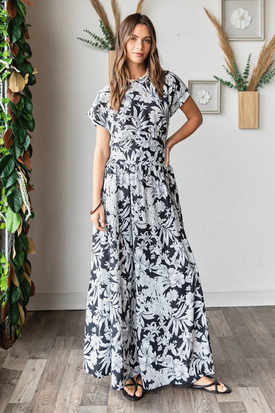 Tropical Print Top and Skirt Set Mittoshop BLACK S