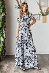 Tropical Print Top and Skirt Set Mittoshop BLACK S