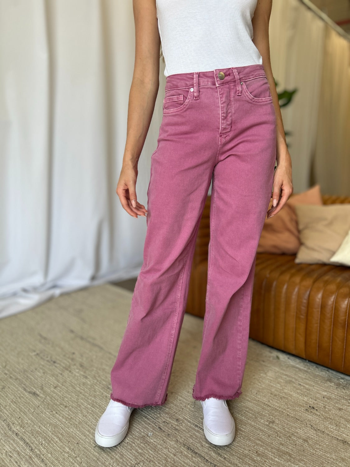 High Rise Garment Dye Wide Leg Jeans RFM   