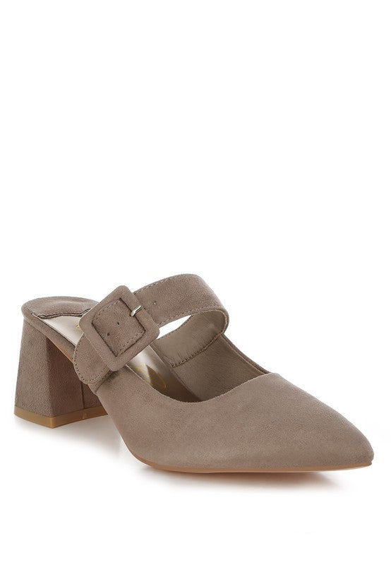 Amapola Buckle Strap Detail Microfiber Mules Rag Company Taupe US-5 / UK-3 / EU-36