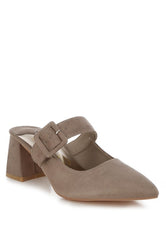 Amapola Buckle Strap Detail Microfiber Mules Rag Company Taupe US-5 / UK-3 / EU-36