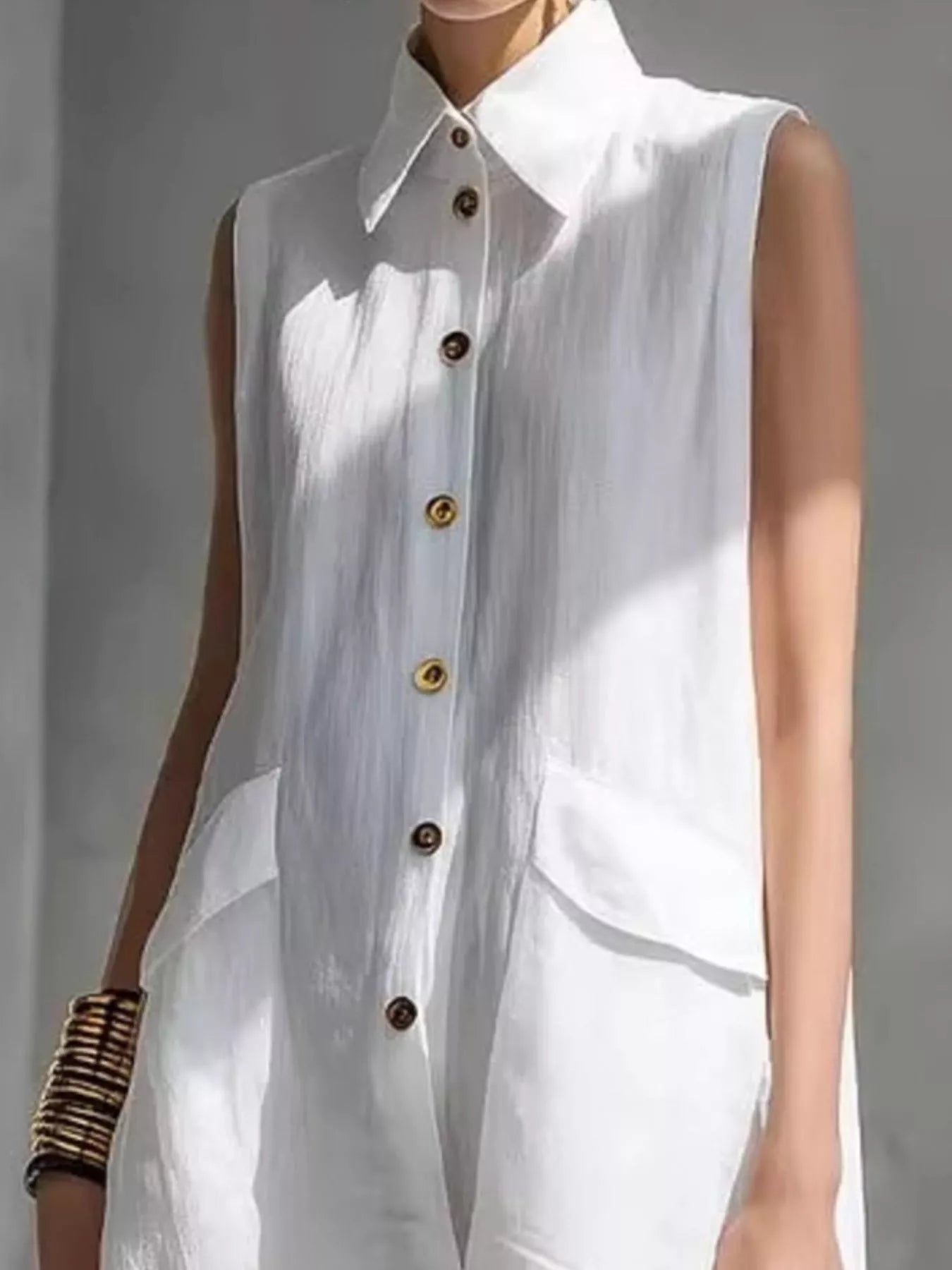 Full Size Button Front Sleeveless Dress Plus Size Simmer & Fay