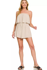 Woven Crinkle Strapless Rompers ZENANA
